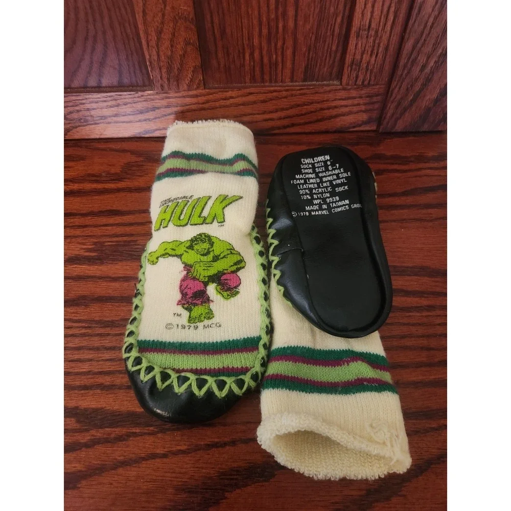 NOS Vintage Incredible Hulk Kids Slippers 1979 Childrens Size 6 Made‎ In Taiwan